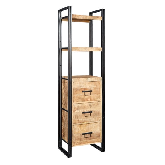 Clio Industrial Slim Bookcase In Oak With 3 Drawers 1 Shelf_2