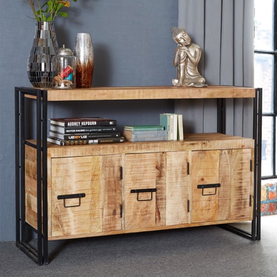 Photo of Clio industrial wooden sideboard in oak with 3 drawers 1 shelf