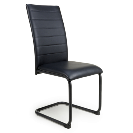 Clisson Black Leather Dining Chairs With Metal Legs In Pair