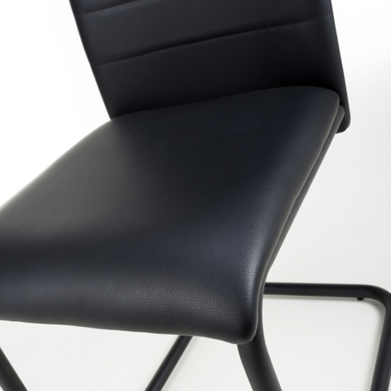 Clisson Black Leather Dining Chairs With Metal Legs In Pair