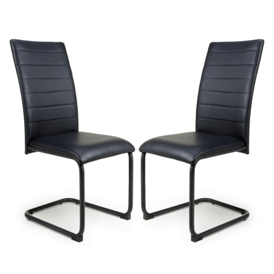 Clisson Black Leather Effect Dining Chairs In Pair