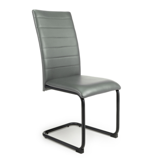 Clisson Grey Leather Dining Chairs With Metal Legs In Pair