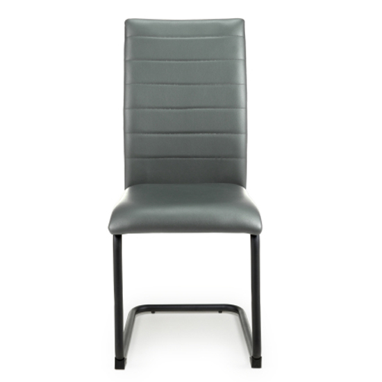Clisson Grey Leather Dining Chairs With Metal Legs In Pair