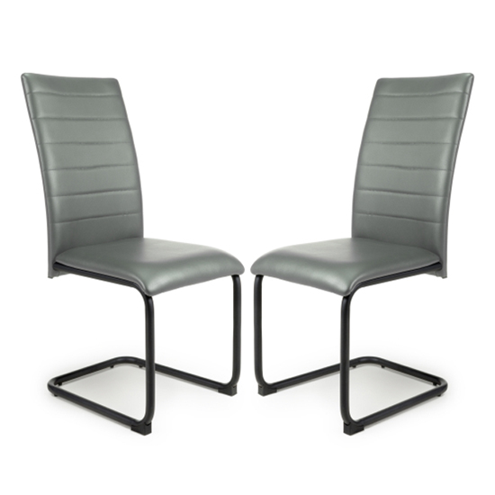 Clisson Grey Leather Effect Dining Chairs In Pair