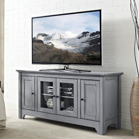 Product photograph of Clisson Wooden Tv Stand With 4 Doors In Antique Grey from Furniture in Fashion
