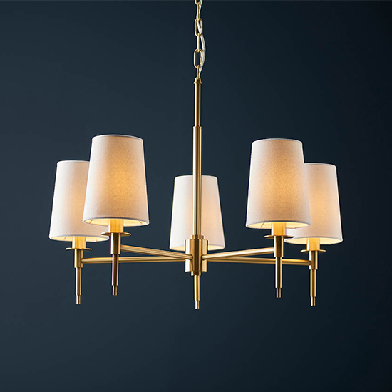 Photo of Clive 5 lights multi arm ceiling pendant light in satin brass