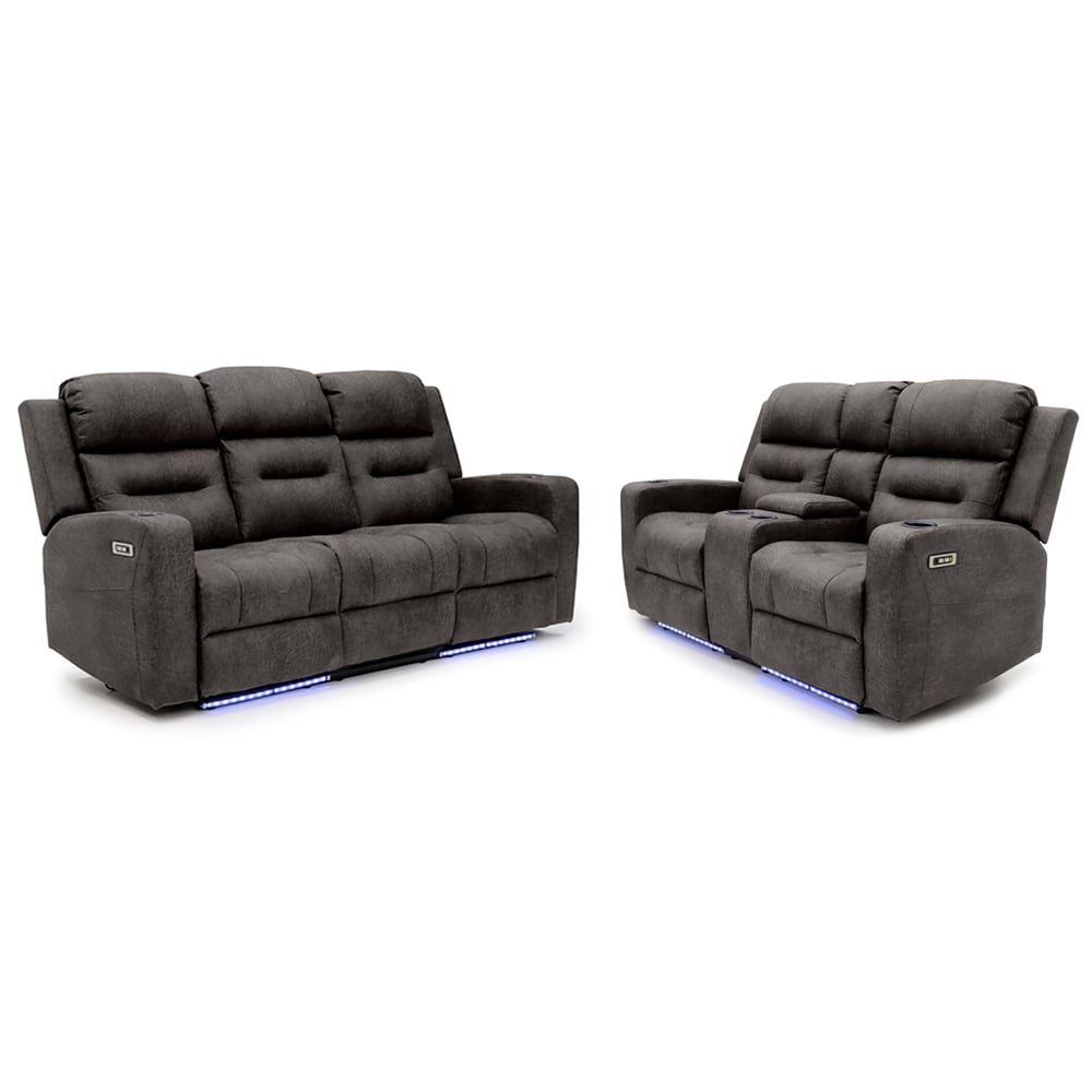 Clive Fabric Electric Recliner 3+2 Seater Sofa Set In Brown