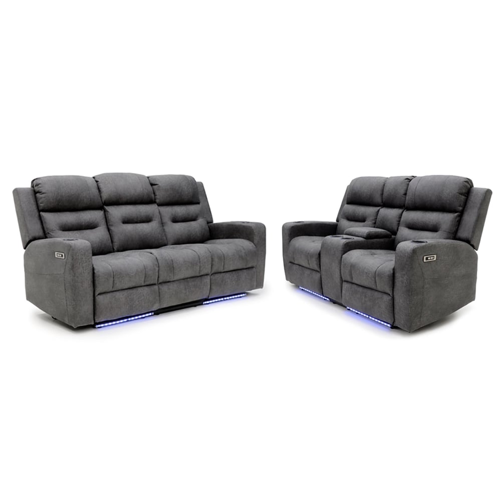 Clive Fabric Electric Recliner 3+2 Seater Sofa Set In Grey