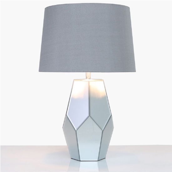 Clive Grey Shade Grey Table Lamp With Silver Mirrored Base Furniture in Fashion