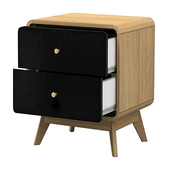 Clive Wooden Bedside Cabinet With 2 Drawers In Oak And Black