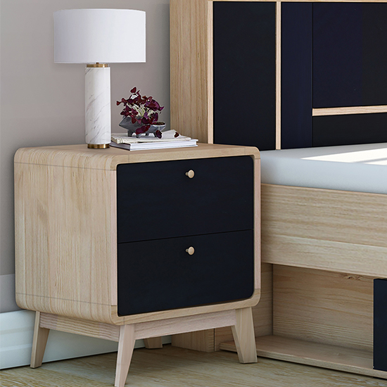 Read more about Clive wooden bedside cabinet with 2 drawers in oak and black