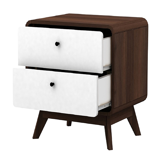 Clive Wooden Bedside Cabinet With 2 Drawers In Walnut And White