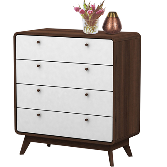 Clive Wooden Chest Of 4 Drawers In Walnut And White