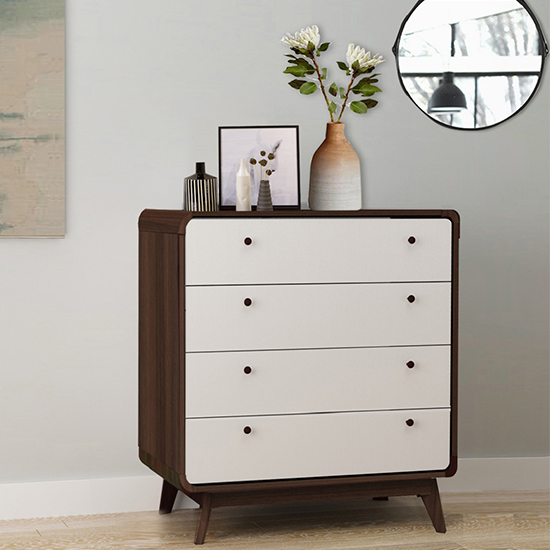 Read more about Clive wooden chest of 4 drawers in walnut and white