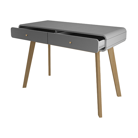 Clive Wooden Computer Desk With 2 Drawers In Grey