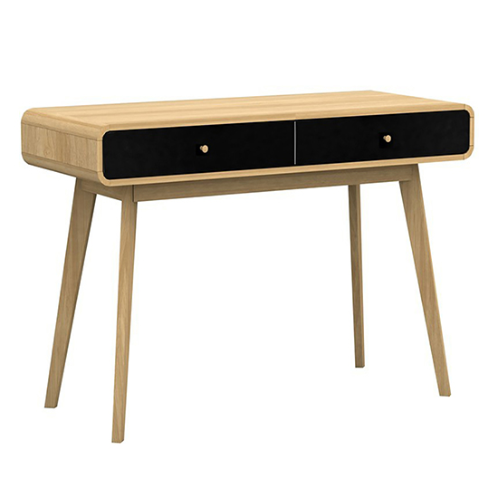Clive Wooden Computer Desk With 2 Drawers In Oak And Black