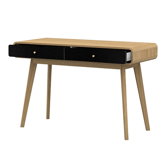 Clive Wooden Computer Desk With 2 Drawers In Oak And Black