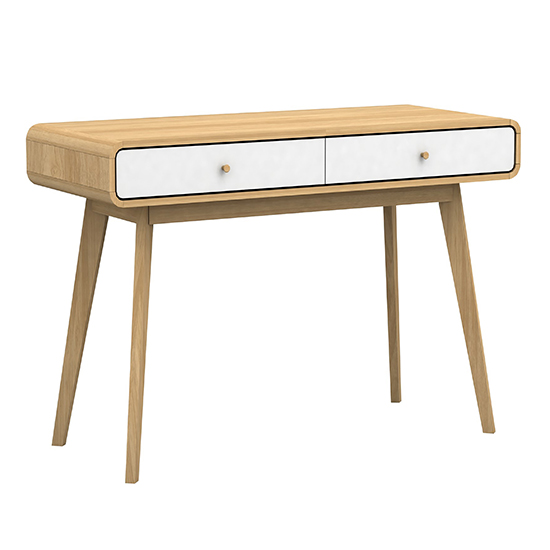 Clive Wooden Computer Desk With 2 Drawers In Oak And White