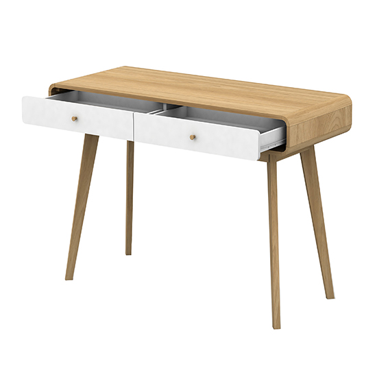 Clive Wooden Computer Desk With 2 Drawers In Oak And White