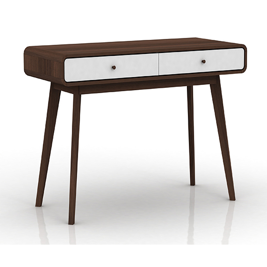 Clive Wooden Computer Desk With 2 Drawers In Walnut And White