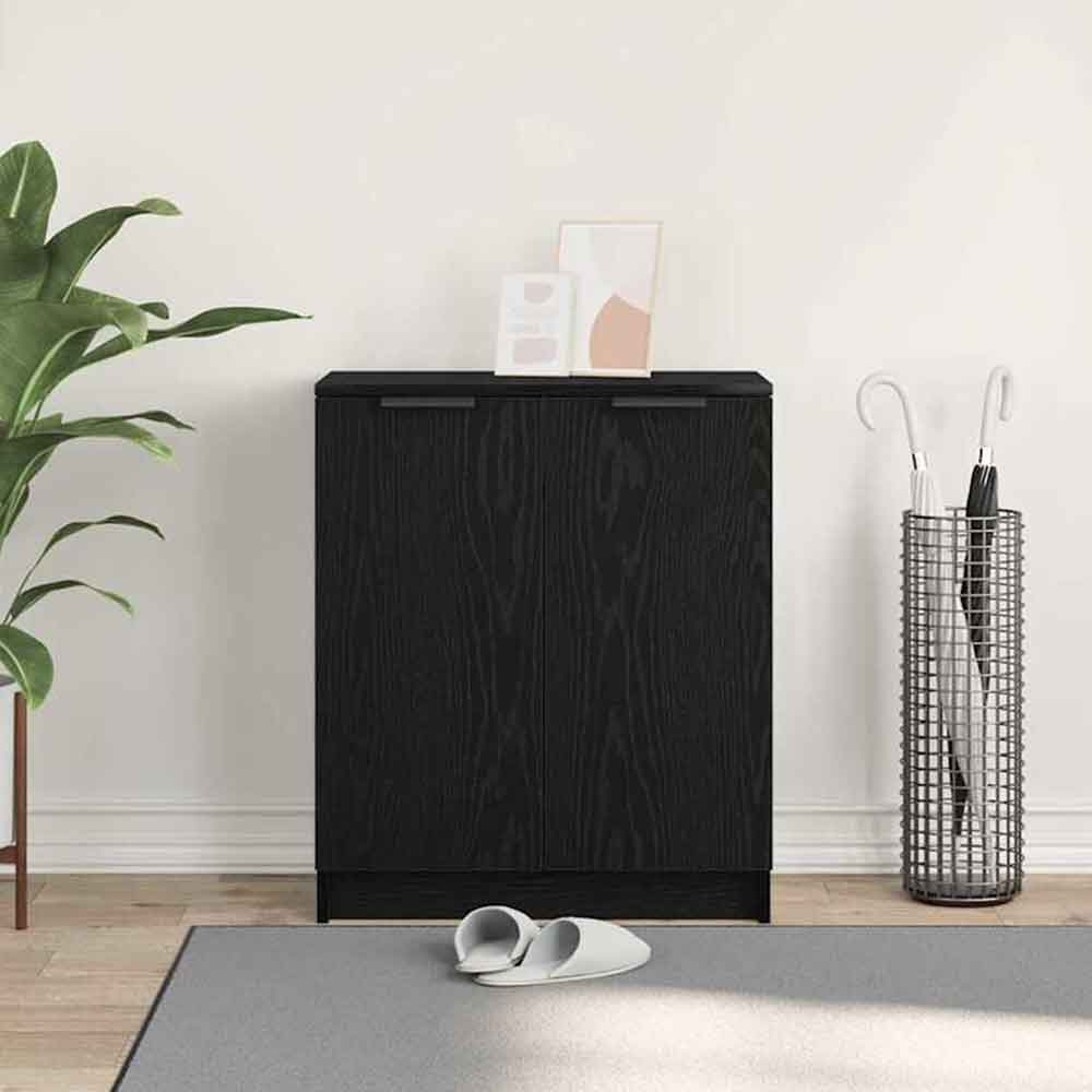 Clive Wooden Shoe Storage Cabinet With 2 Door In Black Oak