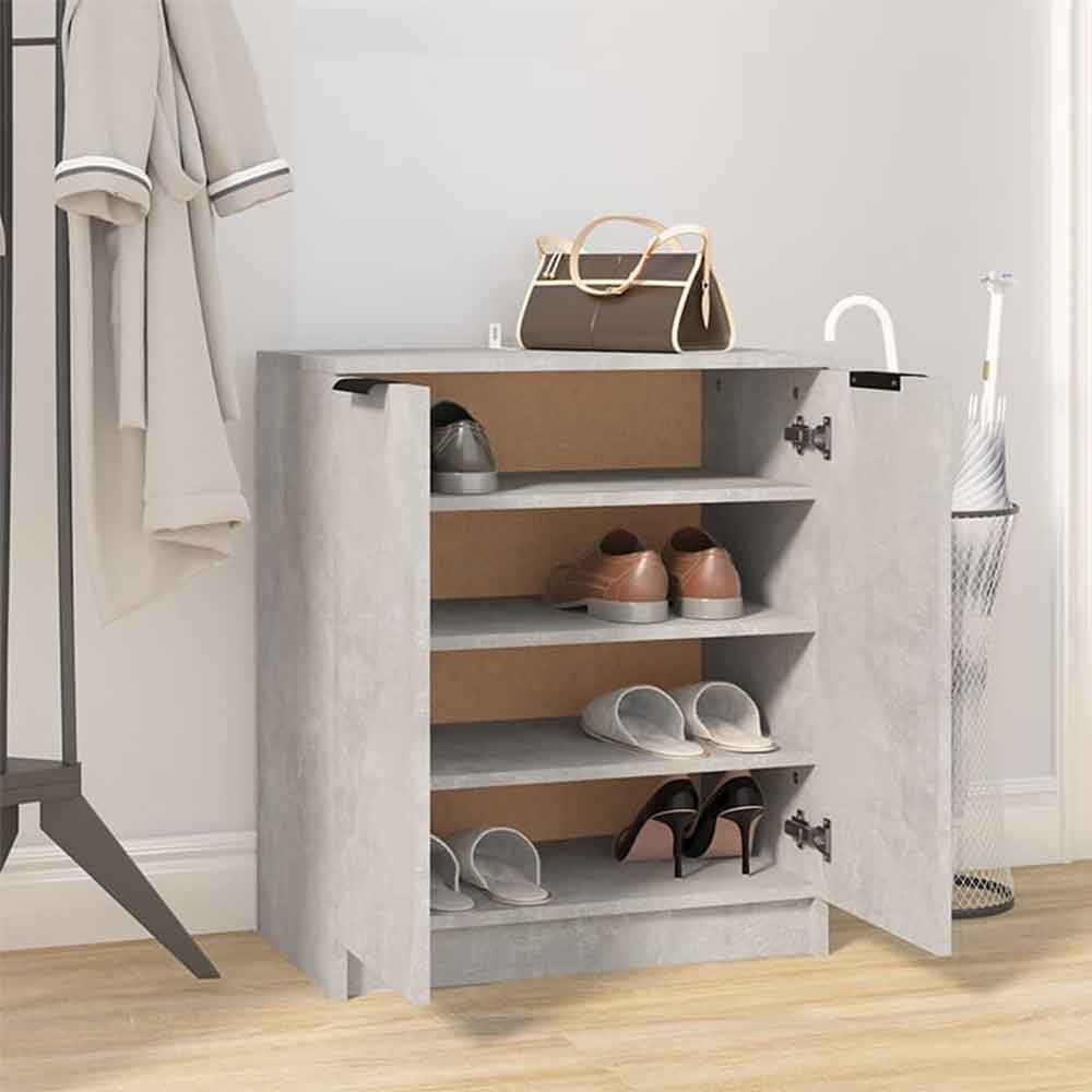 Clive Wooden Shoe Storage Cabinet With 2 Door In Concrete Grey