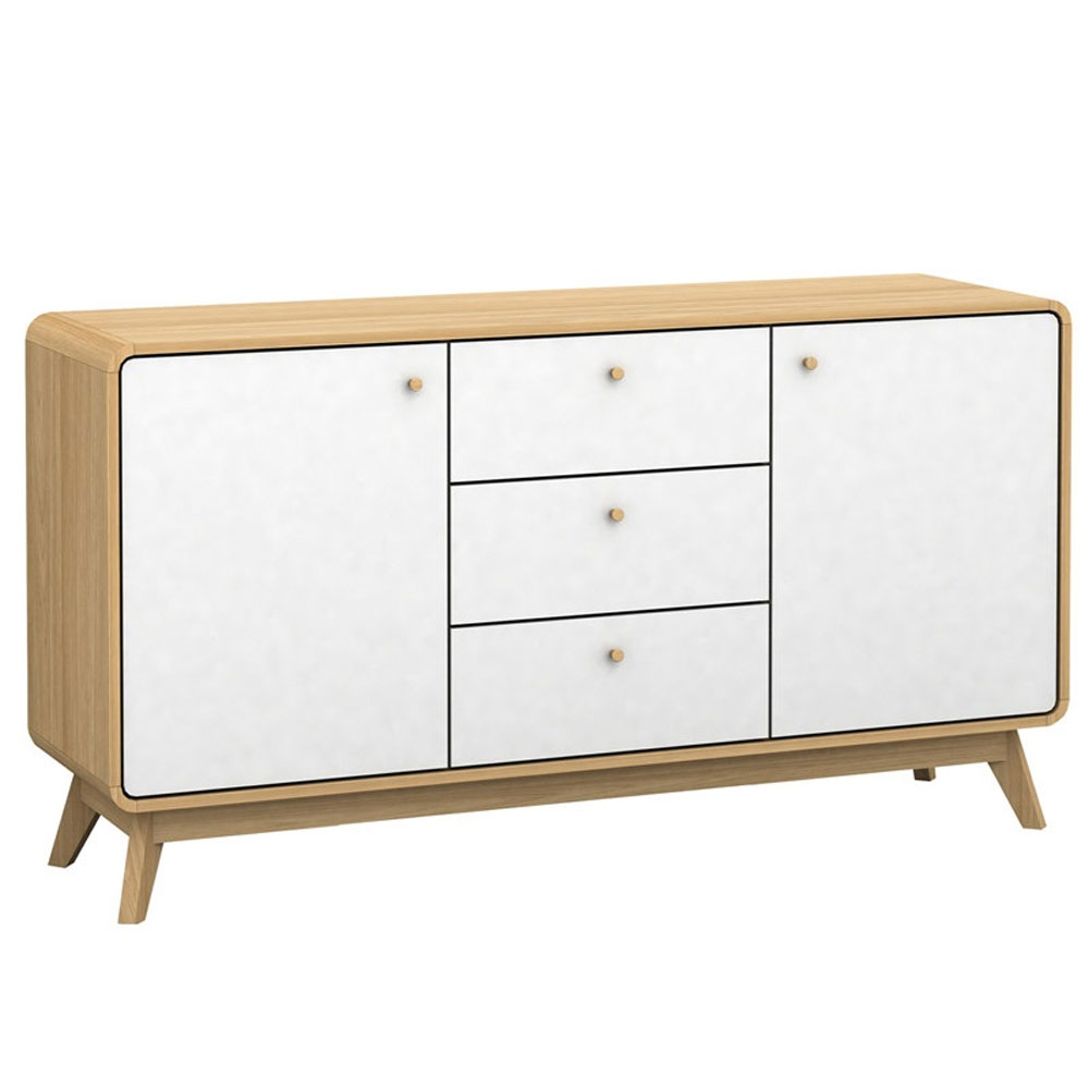 Clive Wooden Sideboard with 2 Doors 3 Drawers in Oak and White