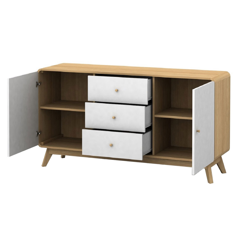 Clive Wooden Sideboard with 2 Doors 3 Drawers in Oak and White