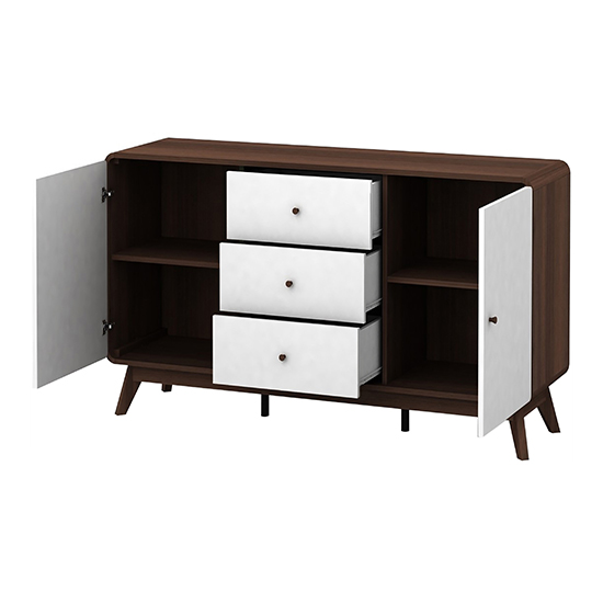 Clive Wooden Sideboard With 2 Doors 3 Drawers In Walnut And White