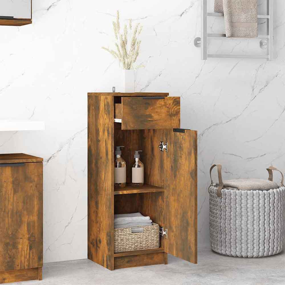 Clive Wooden Storage Cabinet With 1 Drawer 1 Door In Smoked Oak