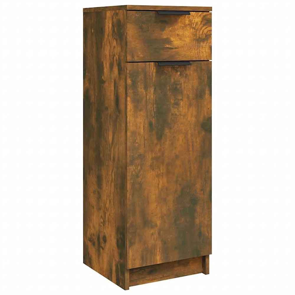 Clive Wooden Storage Cabinet With 1 Drawer 1 Door In Smoked Oak