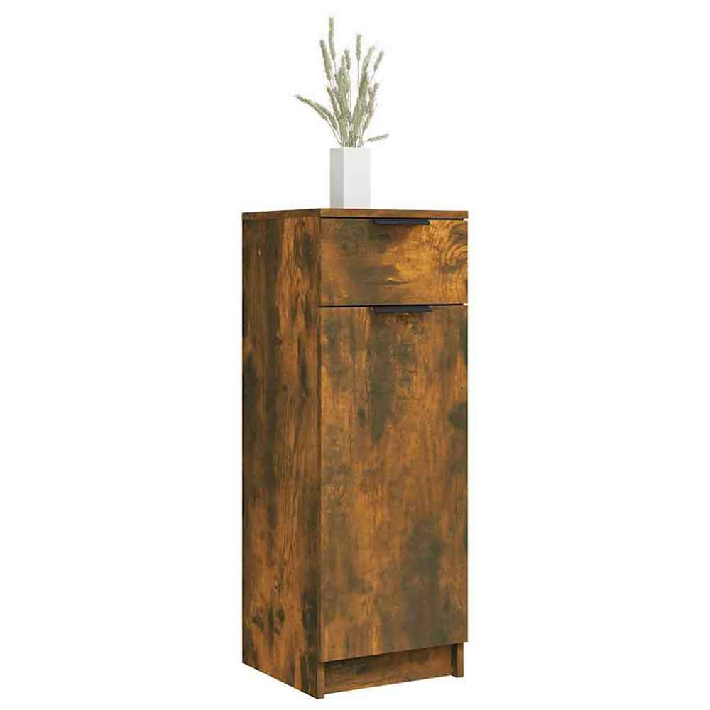 Clive Wooden Storage Cabinet With 1 Drawer 1 Door In Smoked Oak