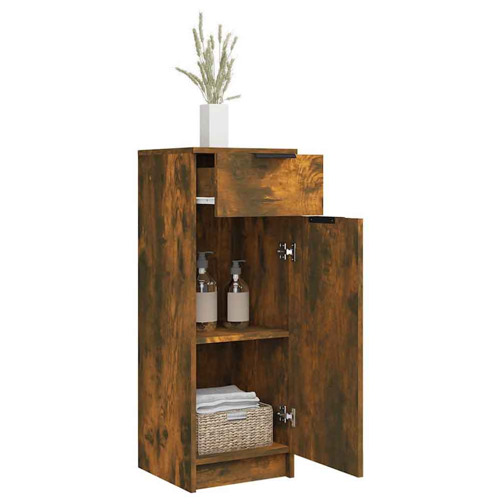Clive Wooden Storage Cabinet With 1 Drawer 1 Door In Smoked Oak