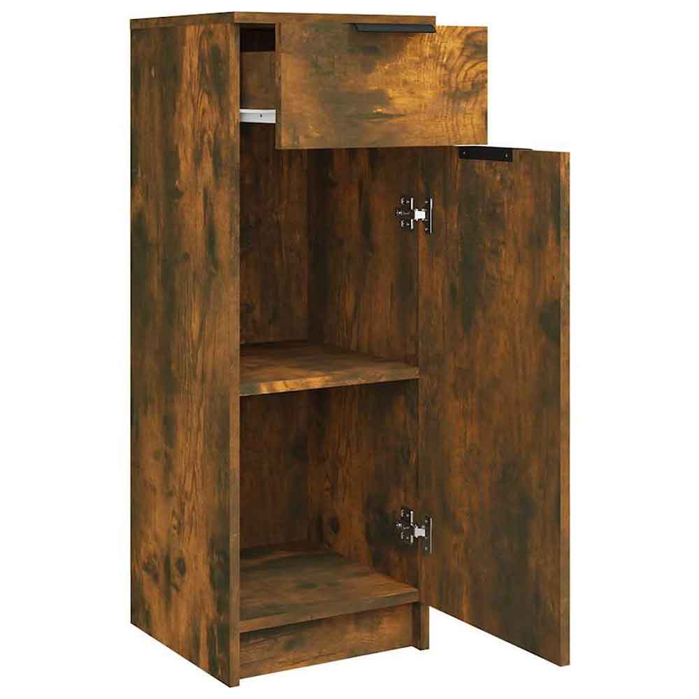 Clive Wooden Storage Cabinet With 1 Drawer 1 Door In Smoked Oak
