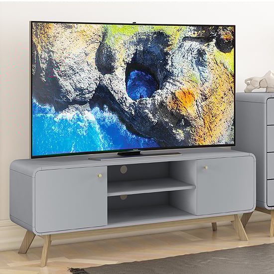 Read more about Clive wooden tv stand with 2 doors in grey