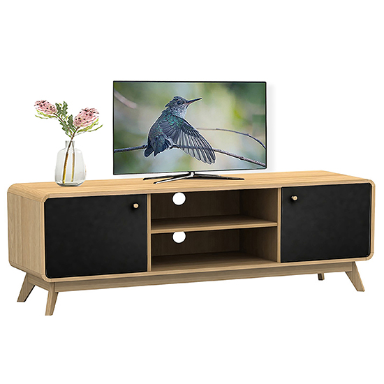 Clive Wooden TV Stand With 2 Doors In Oak And Black