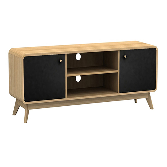 Clive Wooden TV Stand With 2 Doors In Oak And Black