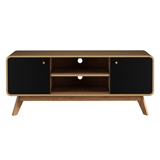 Clive Wooden TV Stand With 2 Doors In Oak And Black