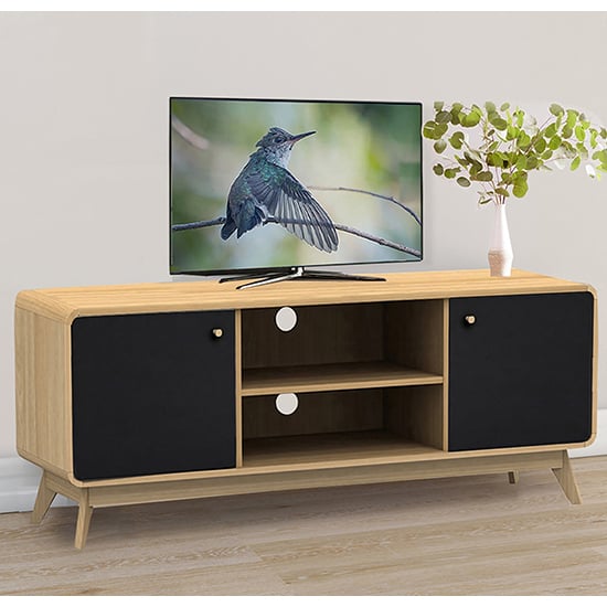 Read more about Clive wooden tv stand with 2 doors in oak and black