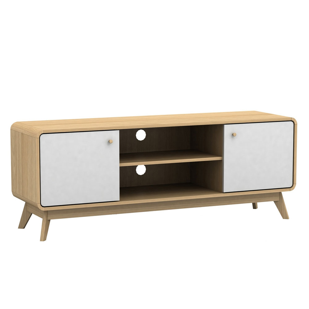 Clive Wooden TV Stand with 2 Doors in Oak and White