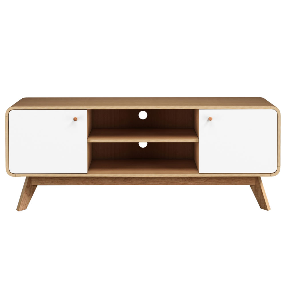 Clive Wooden TV Stand with 2 Doors in Oak and White
