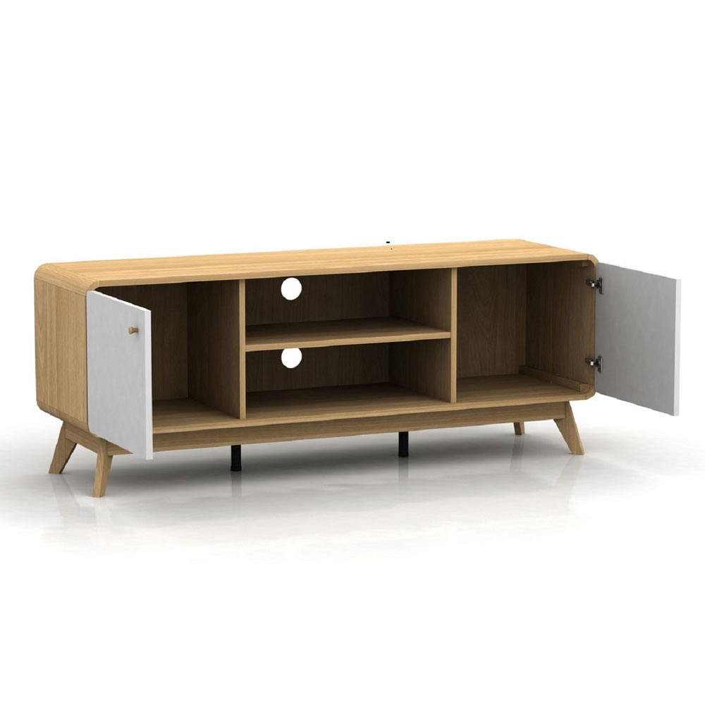 Clive Wooden TV Stand with 2 Doors in Oak and White