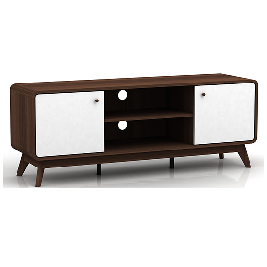 Clive Wooden TV Stand With 2 Doors In Walnut And White