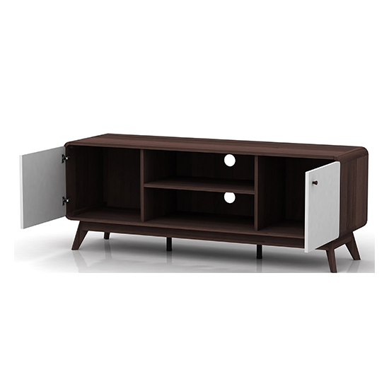 Clive Wooden TV Stand With 2 Doors In Walnut And White