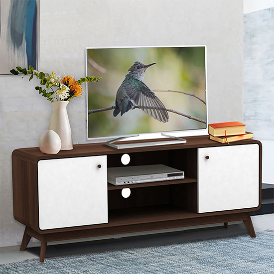 Read more about Clive wooden tv stand with 2 doors in walnut and white