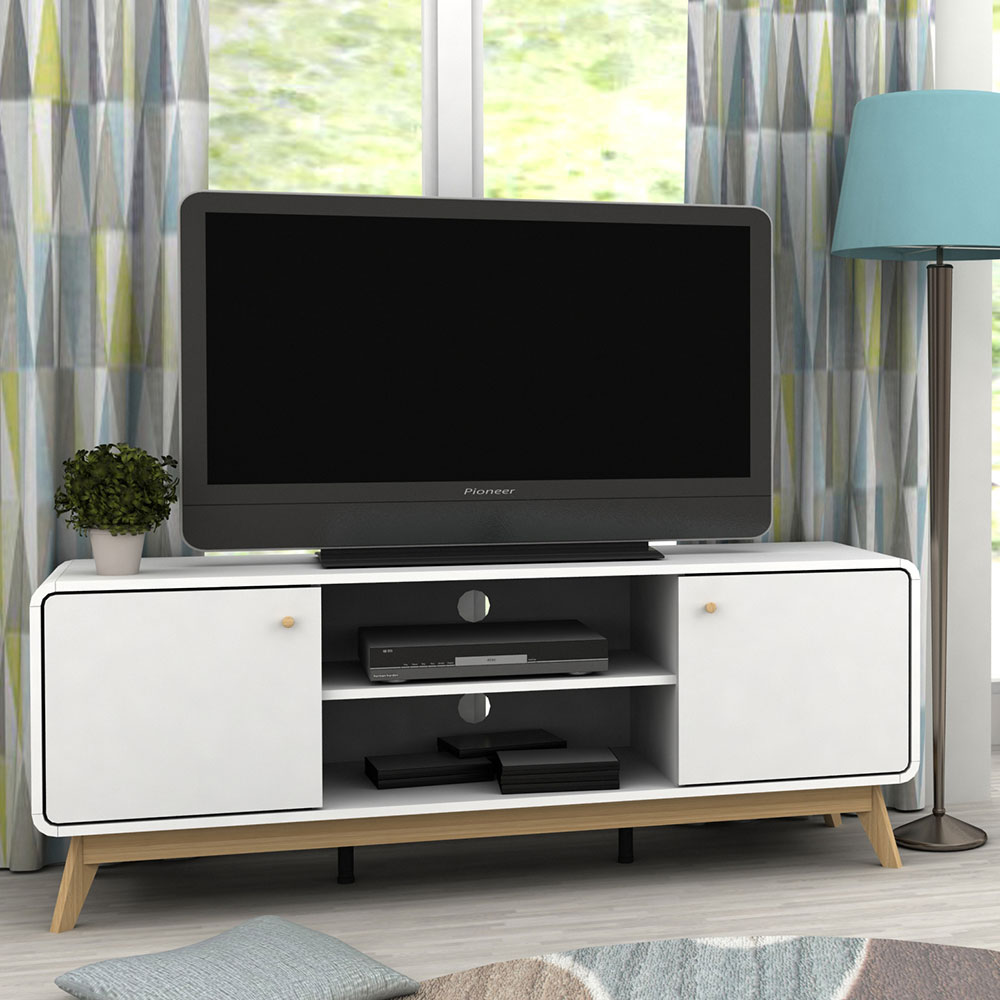 Clive Wooden TV Stand with 2 Doors in White