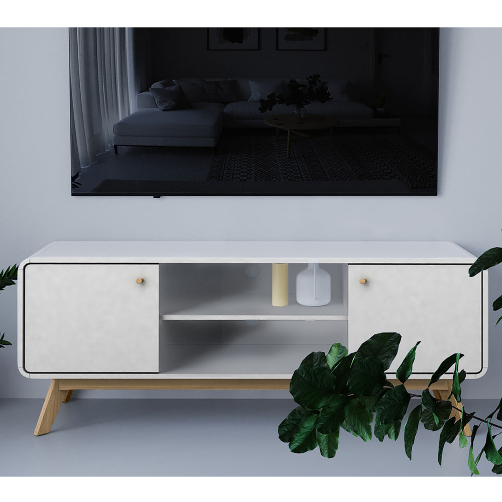 Clive Wooden TV Stand with 2 Doors in White
