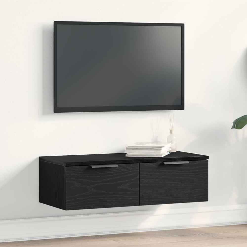 Clive Wooden TV Stand With 2 Drawer In Black Oak
