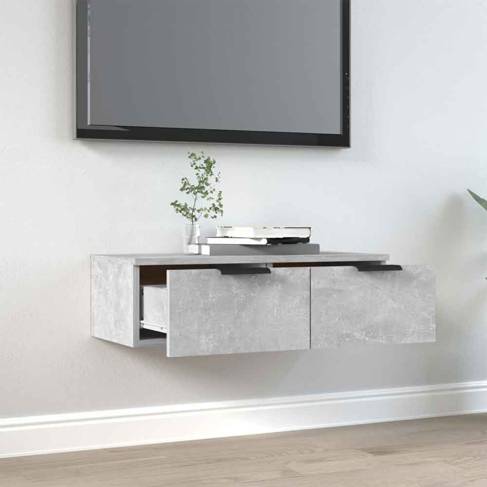 Clive Wooden TV Stand With 2 Drawer In Concrete Grey