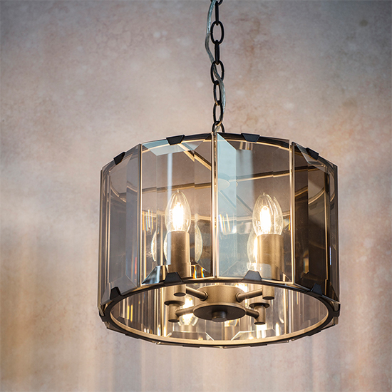 Clooney 4 Lights Smoke Glass Panels Pendant Light In Slate Grey